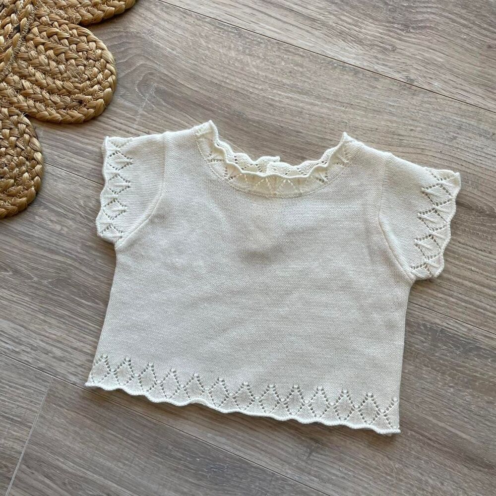 Vintage Cottagecore Cream Knit Baby Girl 3-6 Months Shirt Sweater Dainty Boho